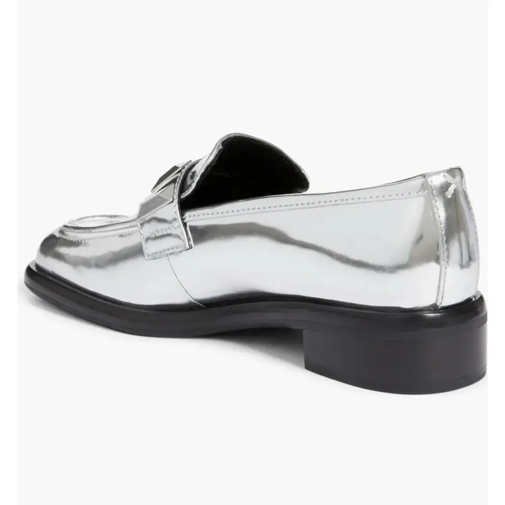 Rag & Bone Size 39.5 US 9.5 Sliver Metallic Square Loafer Shoes NEW Maxwell $425